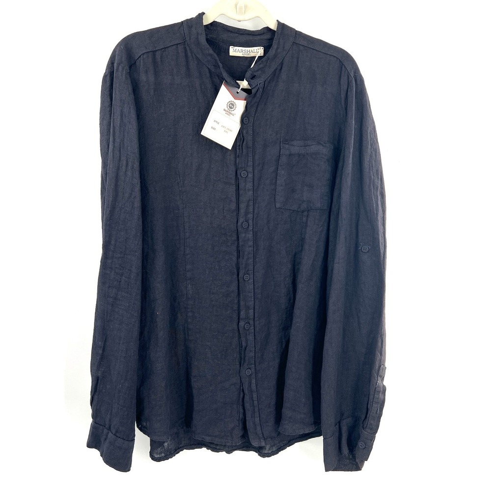 NEW Marshall Angel made in Italy navy blue Italian Linen old money classic shirt